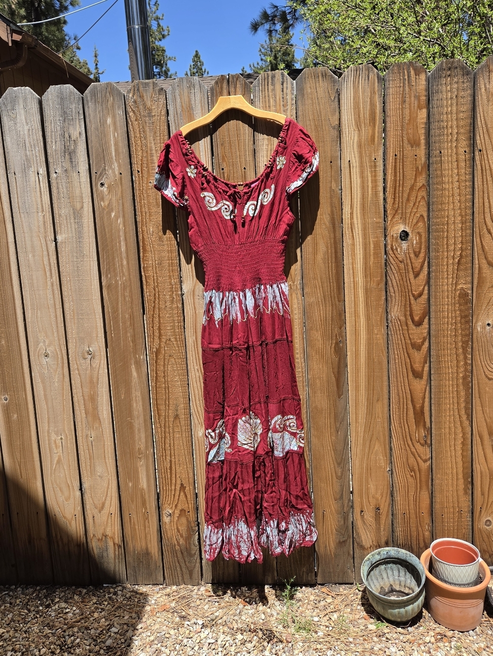Bohemian Red Maxi Dress with Floral Detail